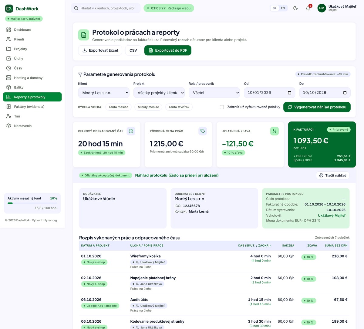 DashWork work reports and reporting